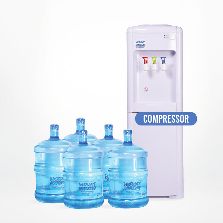 ONE Stand Type Compressor Water Dispenser + FIVE 20L Water Bottles